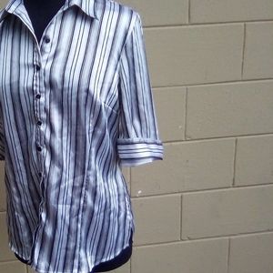 Silky black n white blouse vertical stripes size L